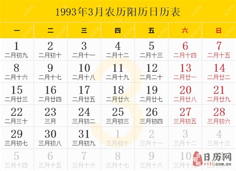 1993年农历表|1993年农历阳历对照表 1993年日历查询表 一九九三年阴历公历。